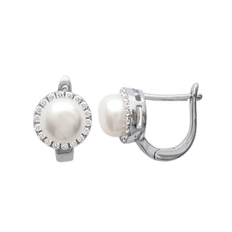 Pearl in a Stone Circle Earrings - Fifi Ange