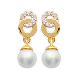 Gold Circle Links Pearl Earrings - Fifi Ange