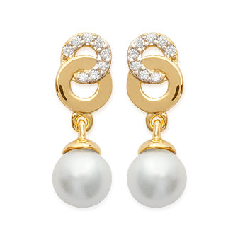 Gold Circle Links Pearl Earrings - Fifi Ange