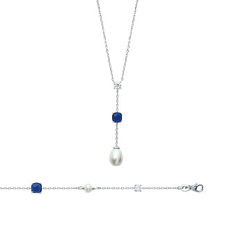Blue Stone on Pearl Drop Bracelet - Fifi Ange